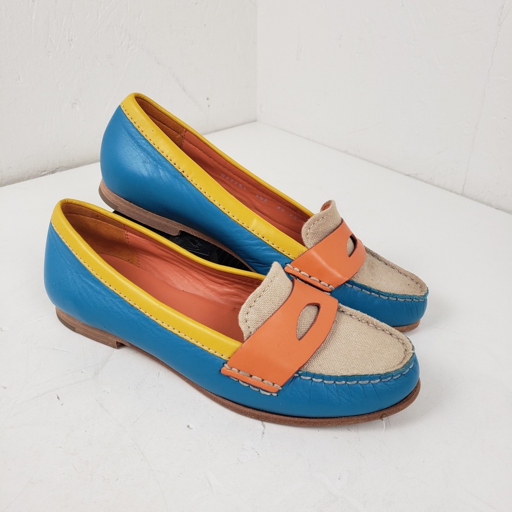 Cole Haan Womens Colorblock Leather Penny Loafers Blue Yellow Orange D37781 6.5B